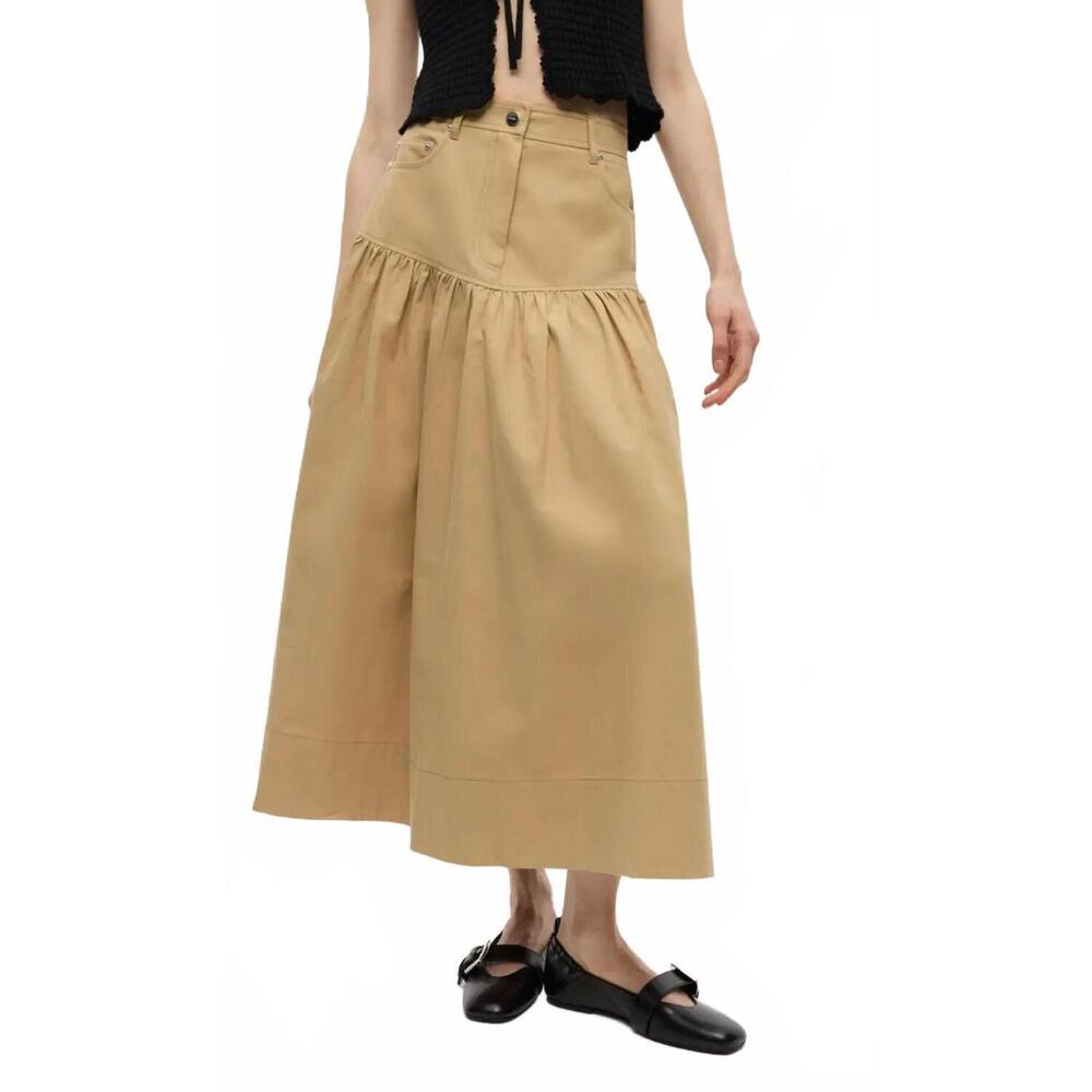 NEW GANNI classic summer suiting long skirt in pale khaki - Picture 1 of 4